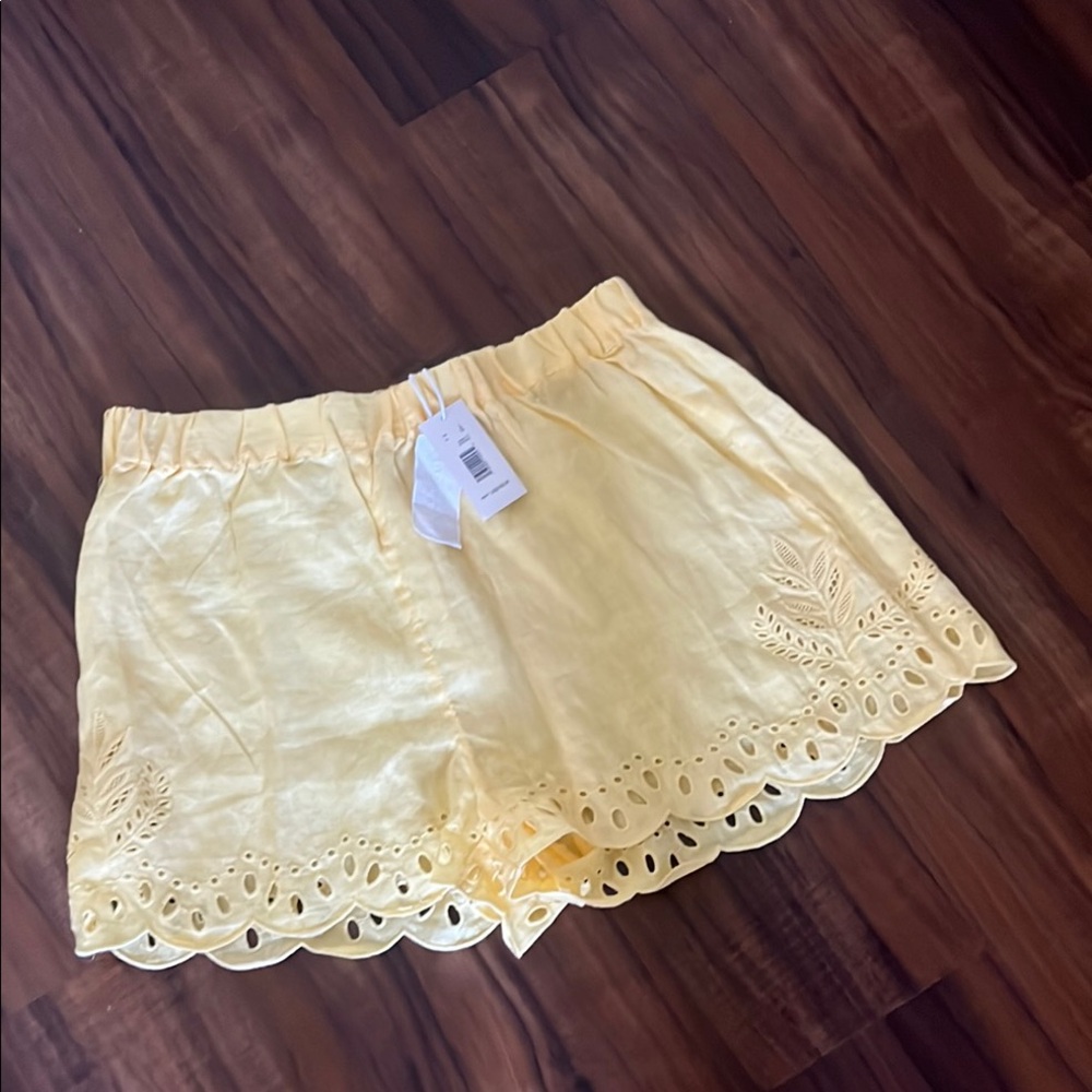Magaschoni Yellow High Waist Eyelet Shorts - Picture 1 of 8